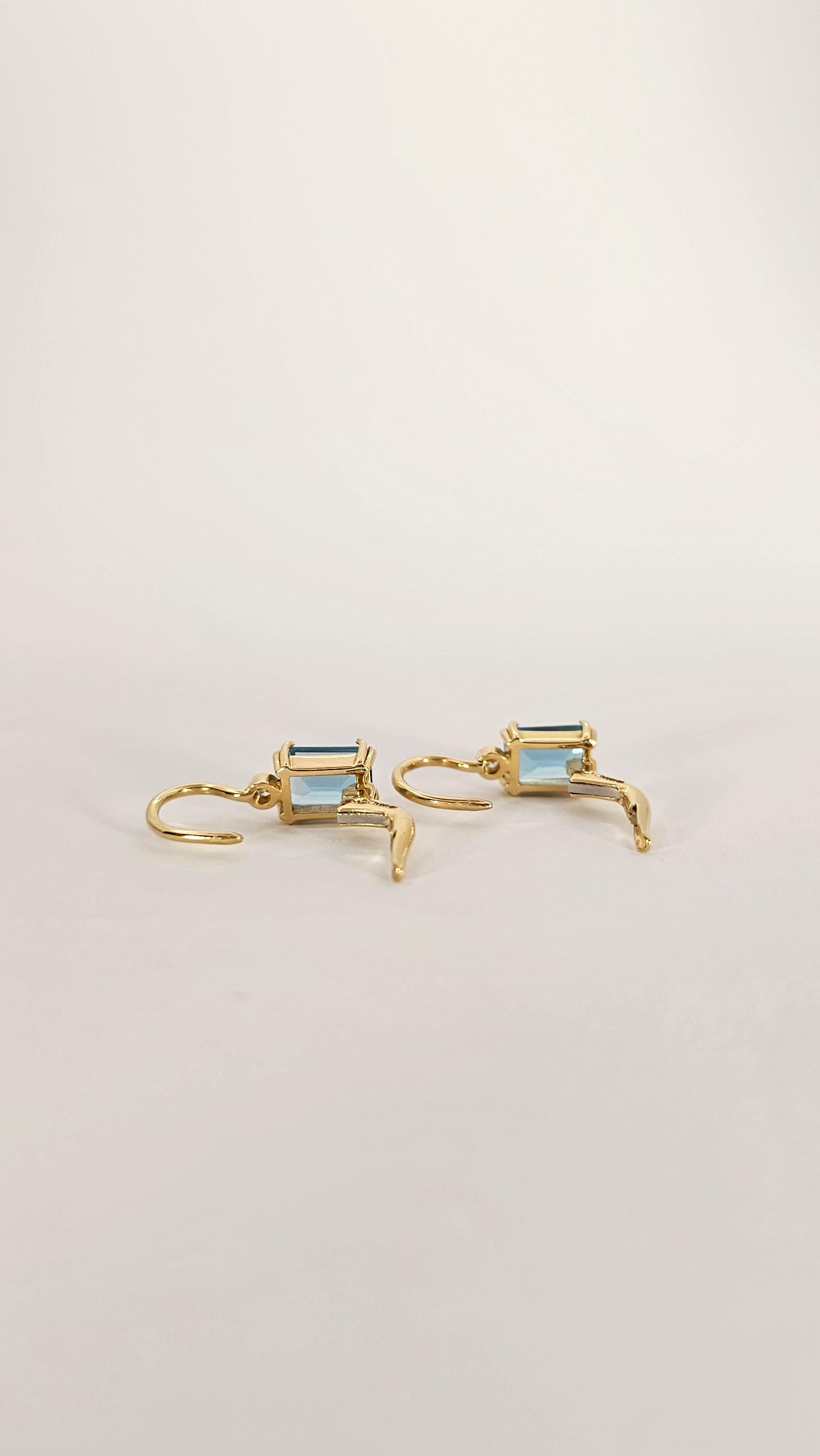 Emerald Cut 18 Kt Gold Topaz and Diamond Nun Earrings For Sale