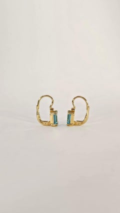 18-K Yellow Gold Hoop Earrings with Rectangular Topaz and Diamonds