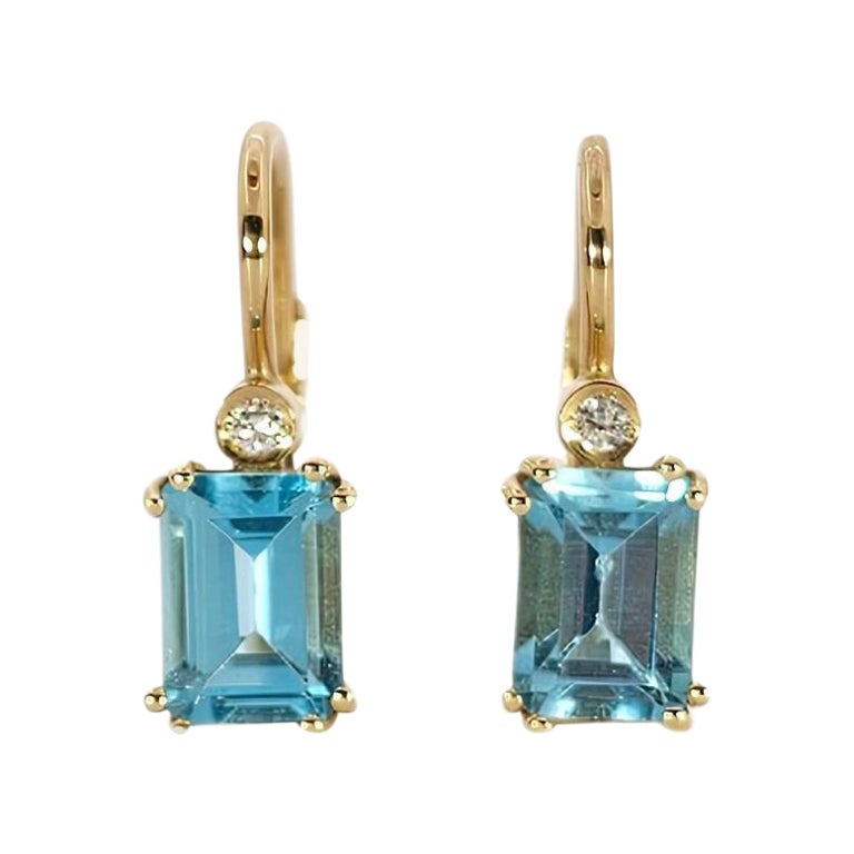 Boucles d'oreilles à crochets en or jaune 18 carats, avec topaze rectangulaire et diamants