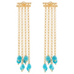 Orecchini, argento 925, placcato oro 18 kt., turchese naturale, turchina