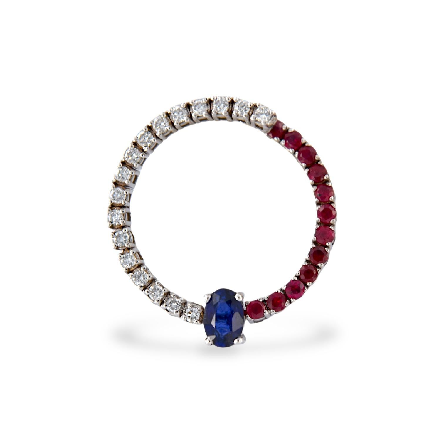 18kt White Gold Asymmetrical Earrings with Rubies, Sapphires and Diamonds In New Condition For Sale In Vittoria, IT