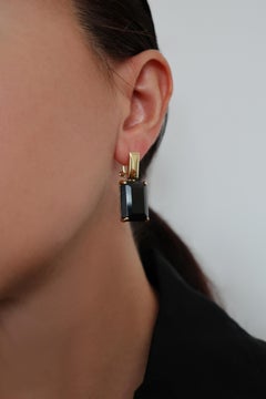 Orecchini bold, argento 925, placcato oro 18 kt., Onice nero, Noir