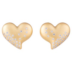 Bold earrings, CZ large heart, 18 kt gold plated, 925 sterling silver