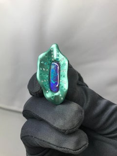 "Carezza" Earrings in Aluminum, With Australian Opal, Tourmaline and Diamonds