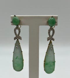 Orecchini Chandelier in oro bianco e giallo 18 kt. e giada imperiale