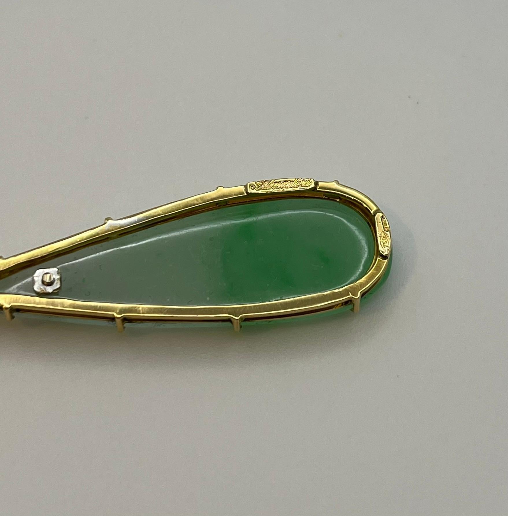 Chandelier earrings in 18 kt. white and yellow gold and imperial jade In New Condition For Sale In Abano Terme, IT