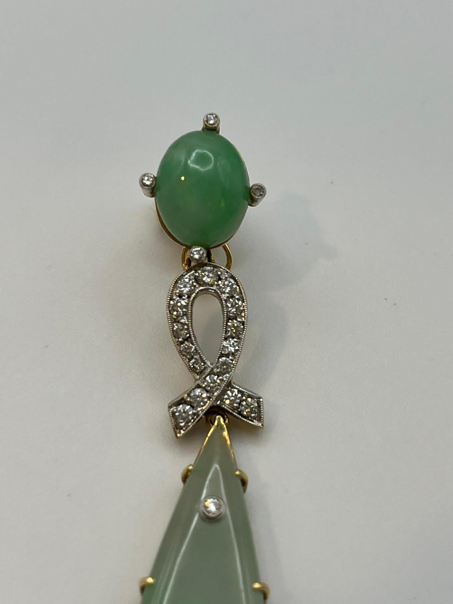 Chandelier earrings in 18 kt. white and yellow gold and imperial jade For Sale 1