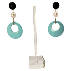 Chandelier Earrings in Rose Gold, Turquoise Paste, Jade and Pearls