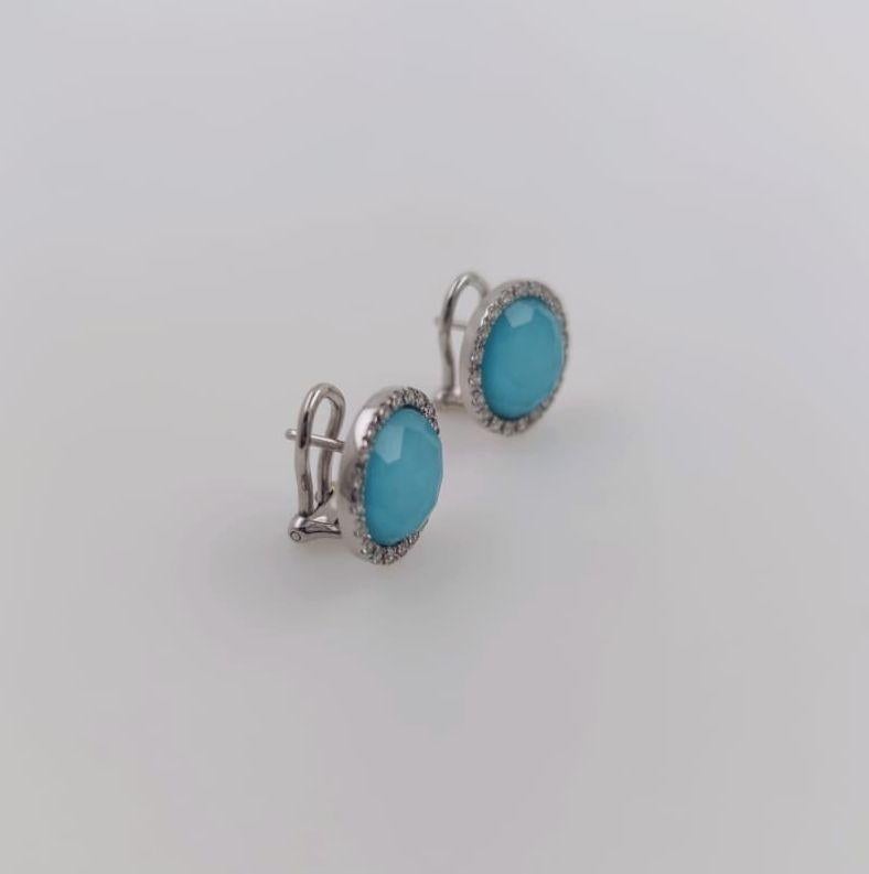 Orecchini con diamanti bianchi tripletta in turchese e cristallo di rocca Corte Briolette en venta