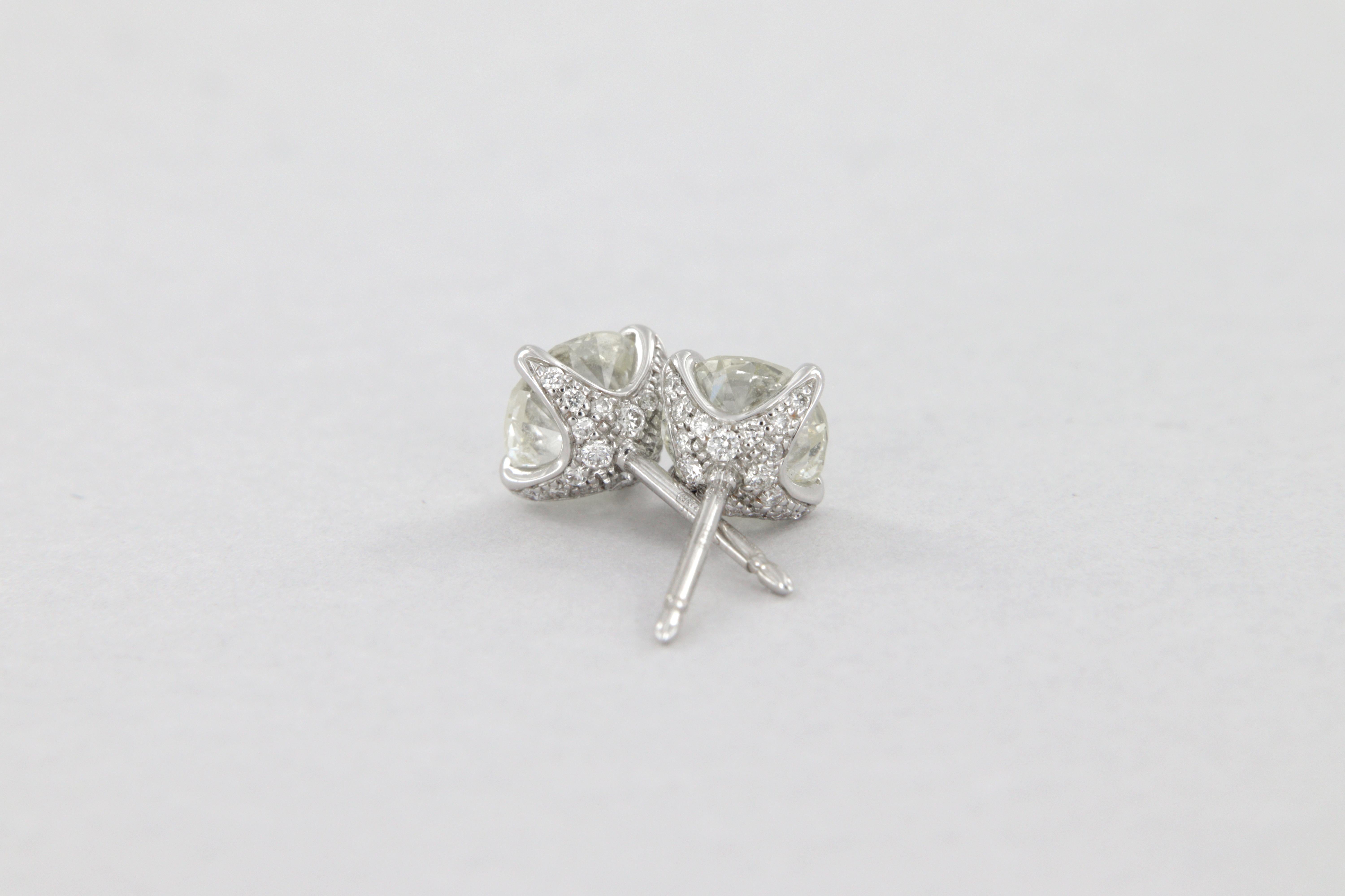 Boucles d'oreilles avec diamants européens de taille ancienne carat 2,21 certifiés GIA en vente 1
