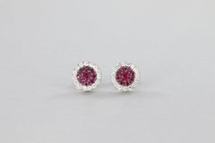 Stud and pavé earrings in rubies and diamonds in white gold