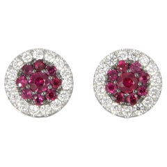Stud and pavé earrings in rubies and diamonds in white gold