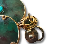 Orecchini fatti a mano in oro 18 kt con giada verde vivida, tormalina e apatite