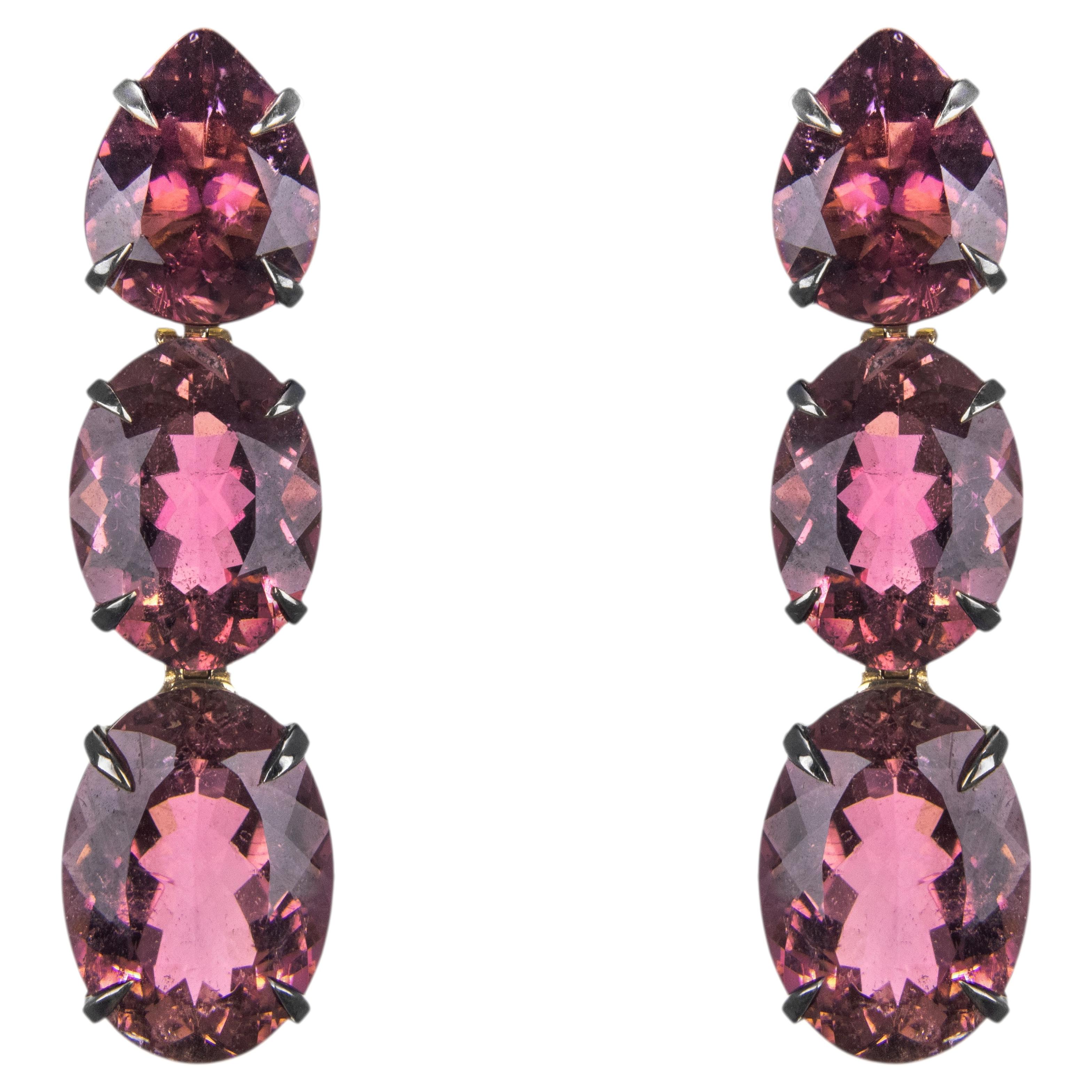 Handmade 18-karat gold earrings with vivid natural rubellites