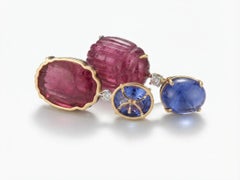Handcrafted 18-karat gold earrings with rubellites, tanzanites, and diamonds