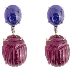 Handcrafted 18-karat gold earrings with rubellites, tanzanites, and diamonds
