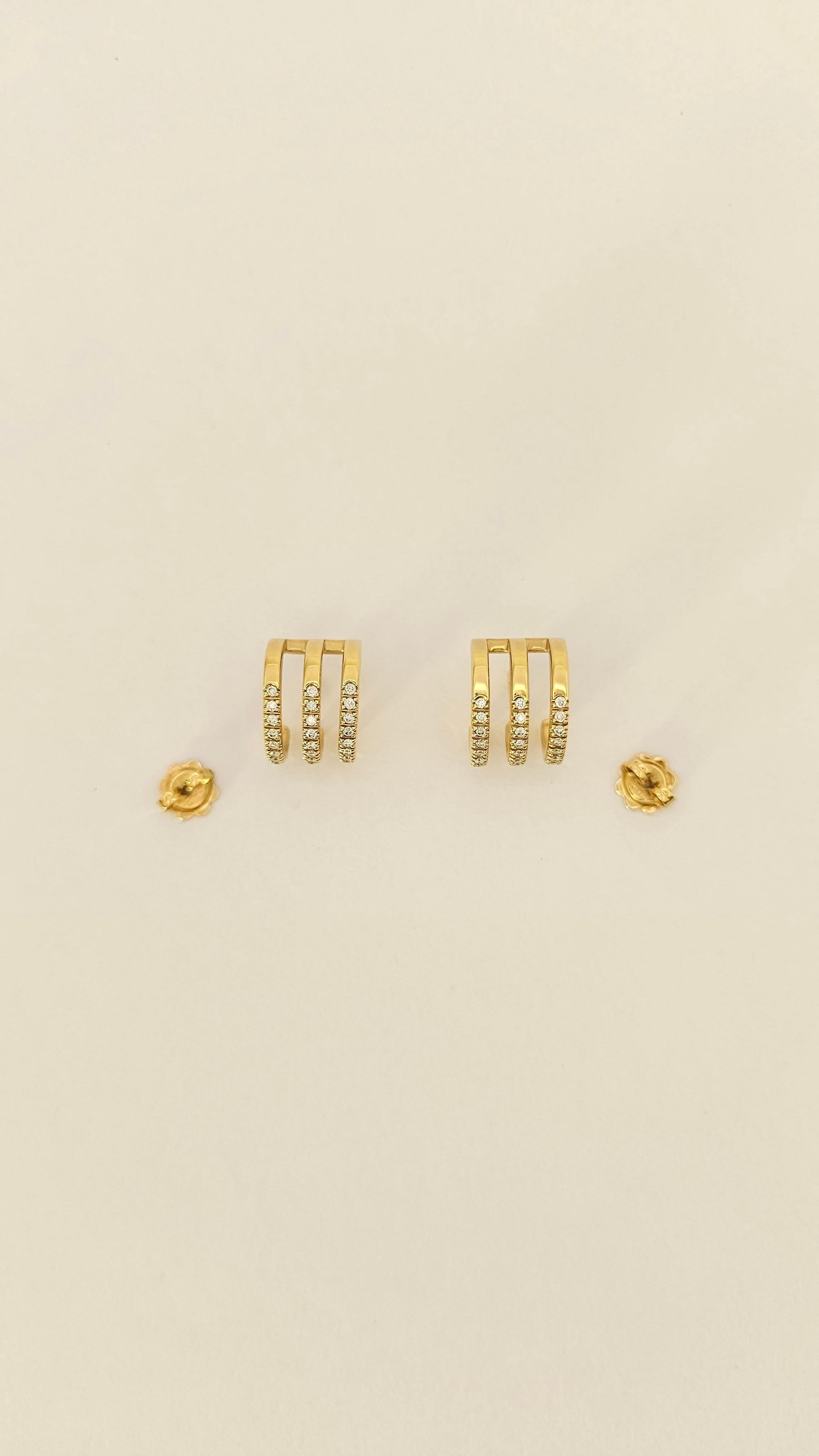 Taille brillant Boucles d'oreilles  Cercles géométriques en or jaune et diamants en vente