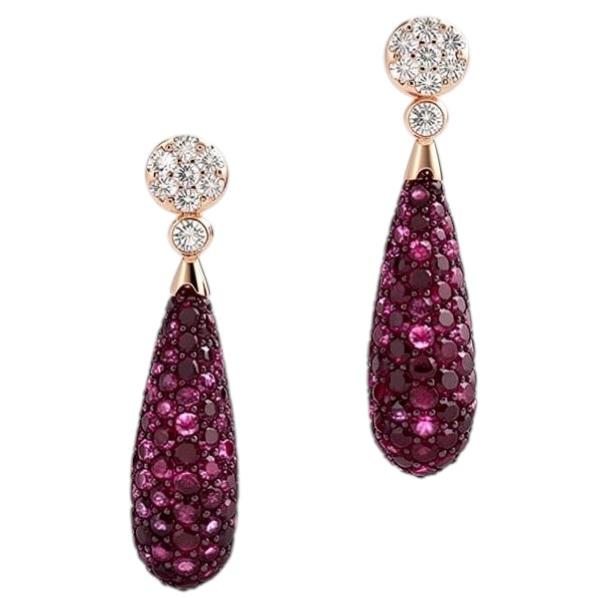 Orecchini "Goccia" Rubini e Diamanti Oro Rosa 18Kt in vendita