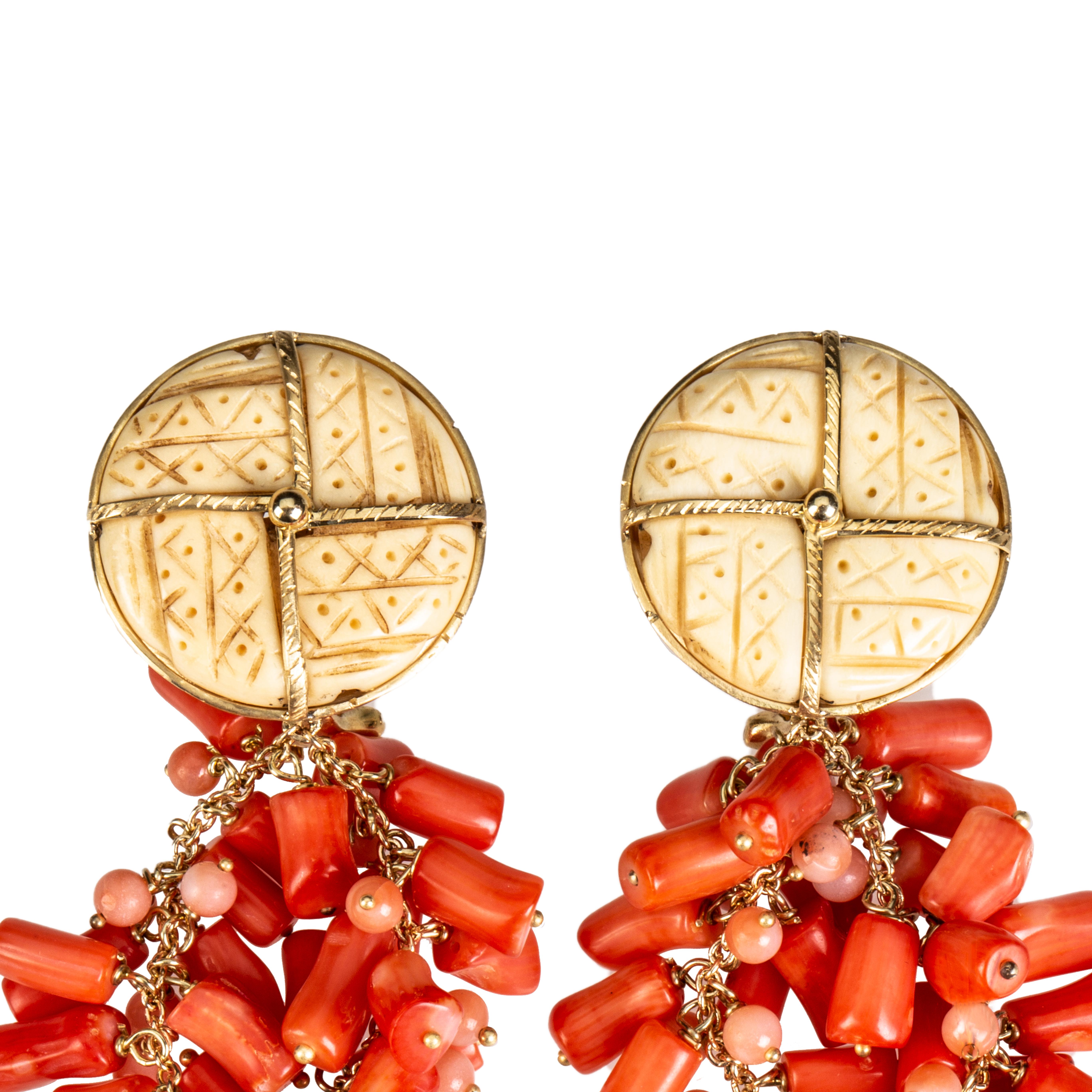 Artista orecchini in corallo sciacca italiano oro 18 k in vendita