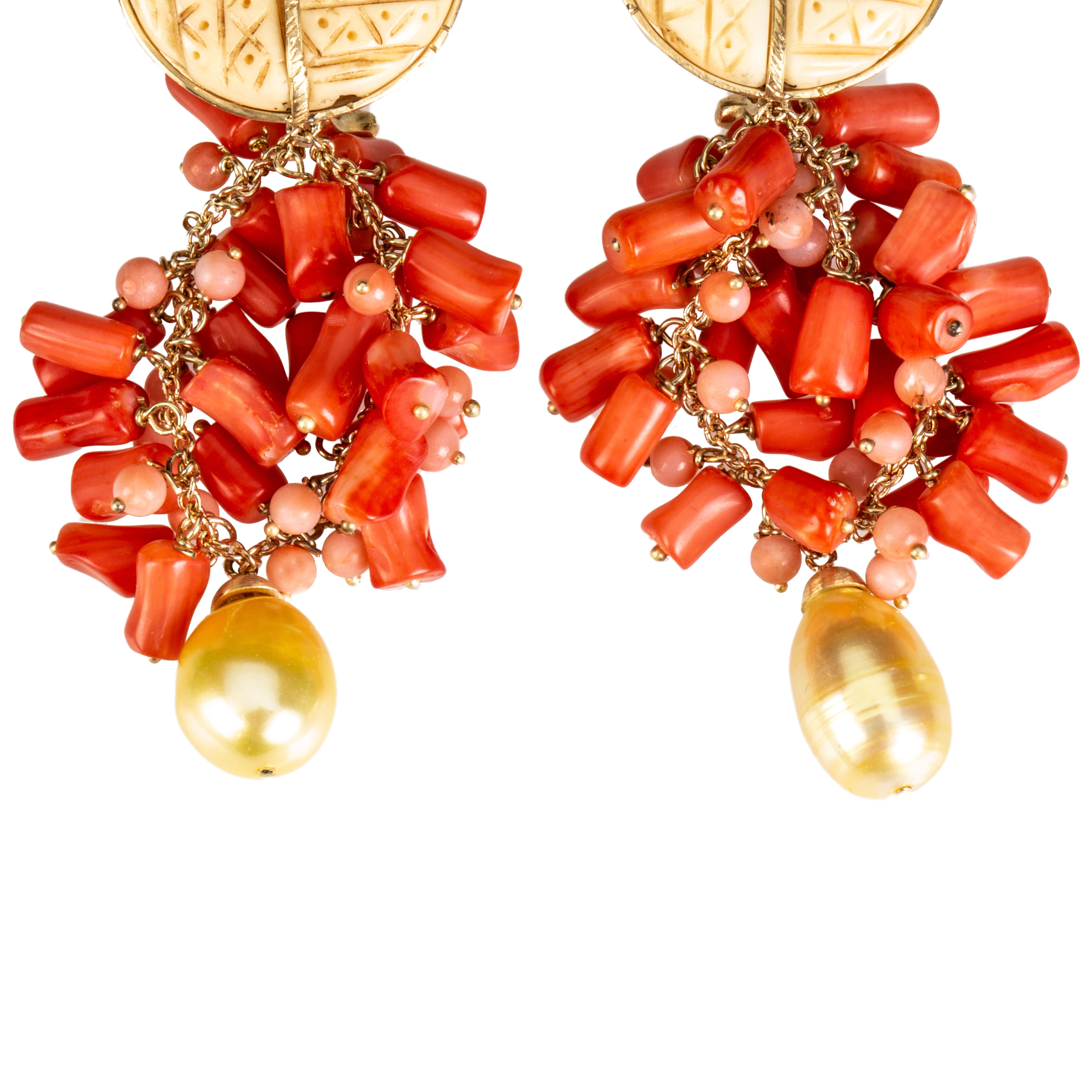 Pear Cut orecchini in corallo sciacca italiano oro 18 k in vendita