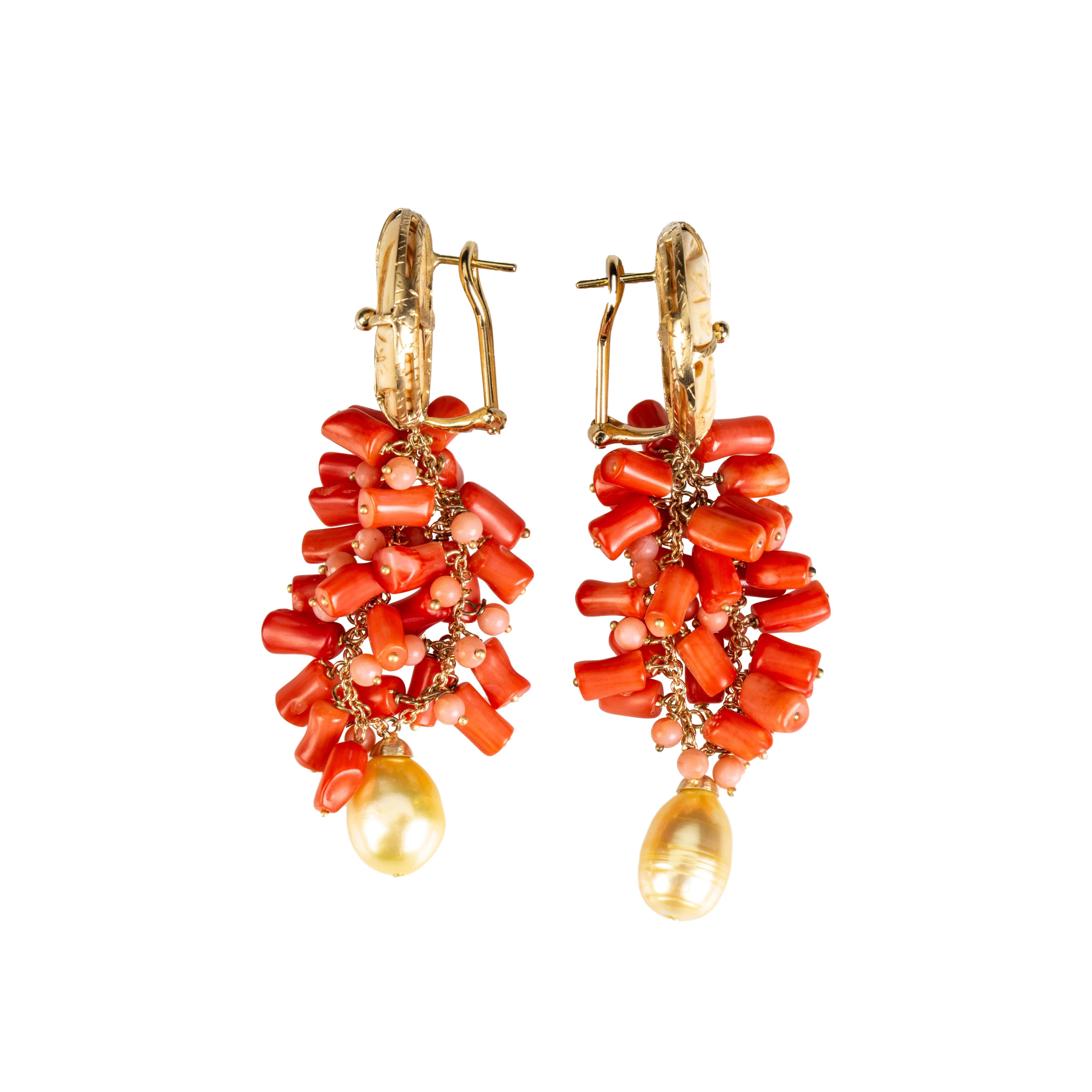 orecchini in corallo sciacca italiano oro 18 k In condizioni Nuovo in vendita a Milan, IT