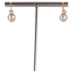 Pendientes de monja de oro con perlas aquadolce  y diamantes talla rosa