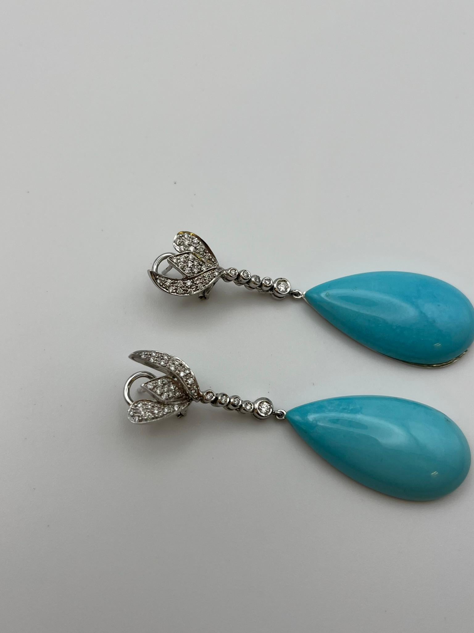 Orecchini in oro bianco 18 kt. con pendente di turchese In condizioni ottime in vendita a Abano Terme, IT