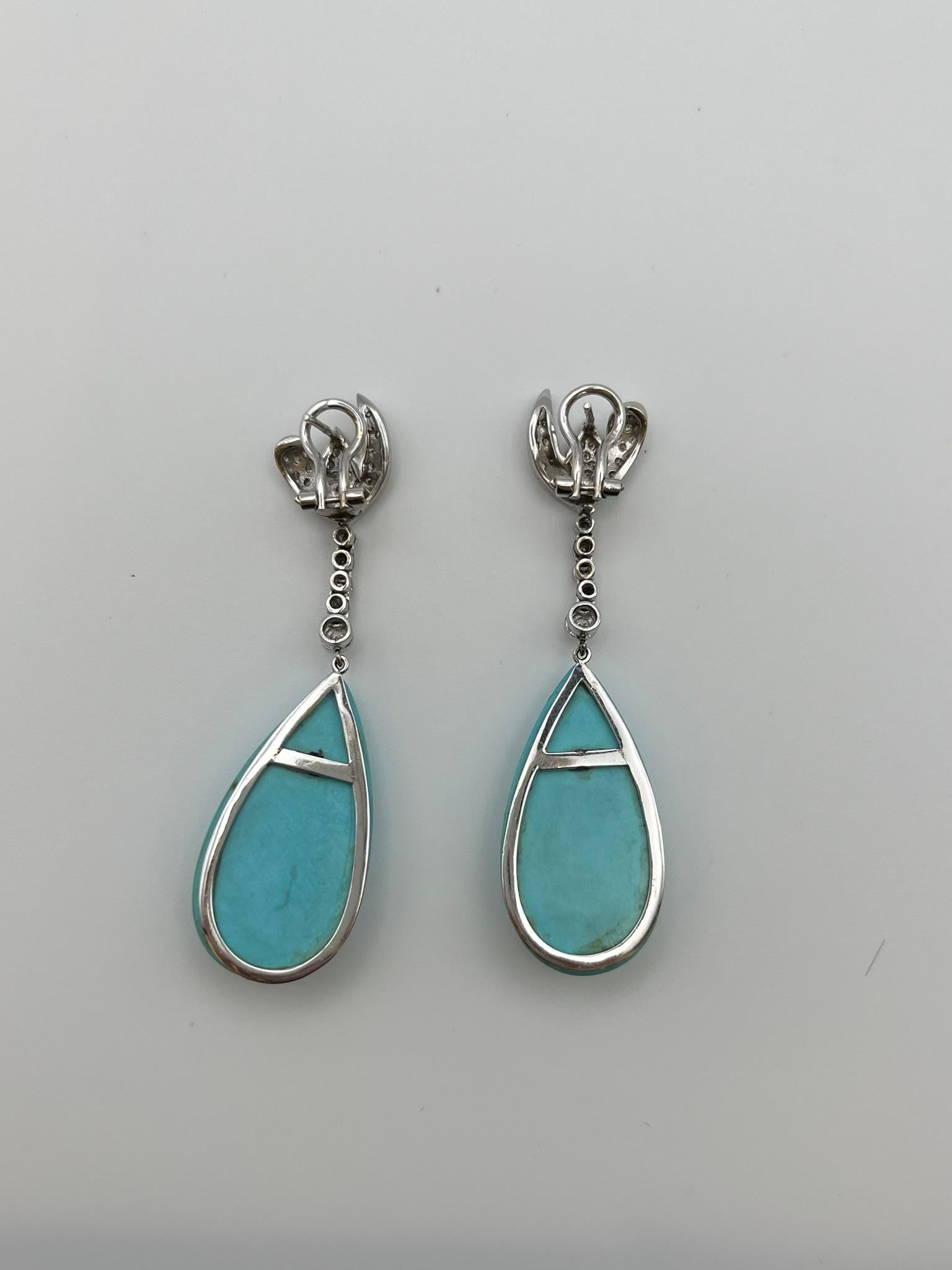 Orecchini in oro bianco 18 kt. con pendente di turchese in vendita 4