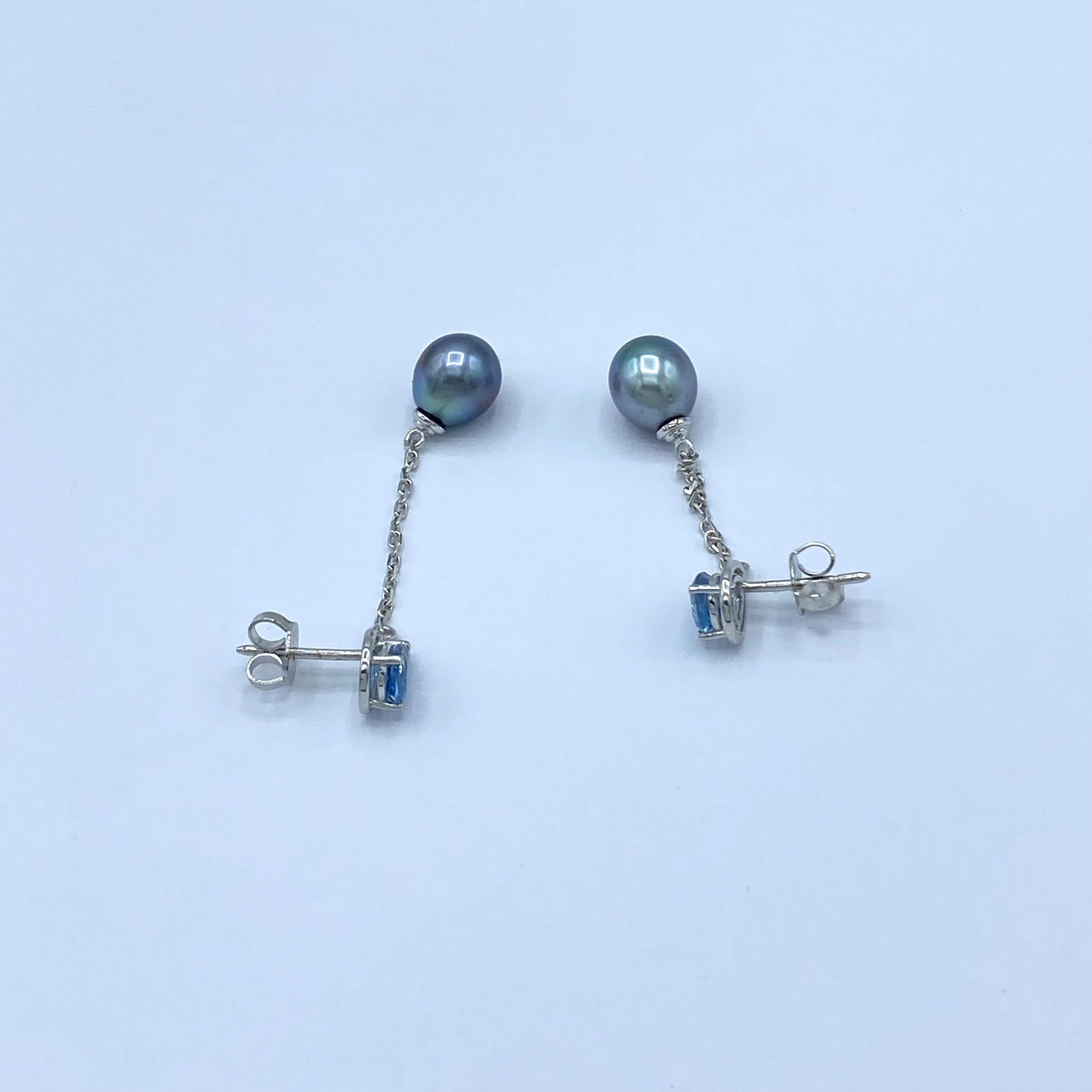 Orecchini in oro bianco 18Kt con gocce di acquamarina e perle dei Mari del Sud in vendita 5