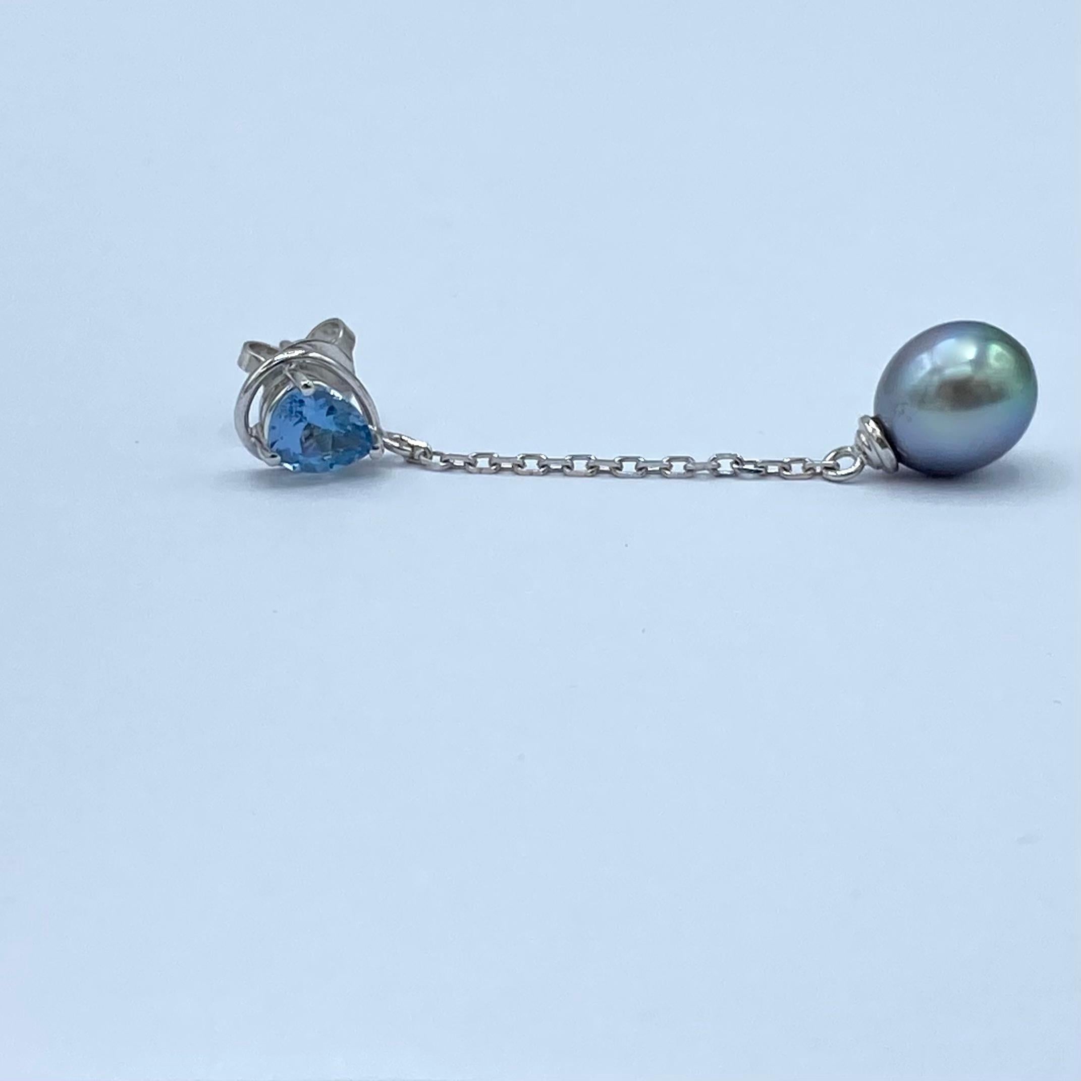 Orecchini in oro bianco 18Kt con gocce di acquamarina e perle dei Mari del Sud In condizioni Nuovo in vendita a Bussolengo, Verona