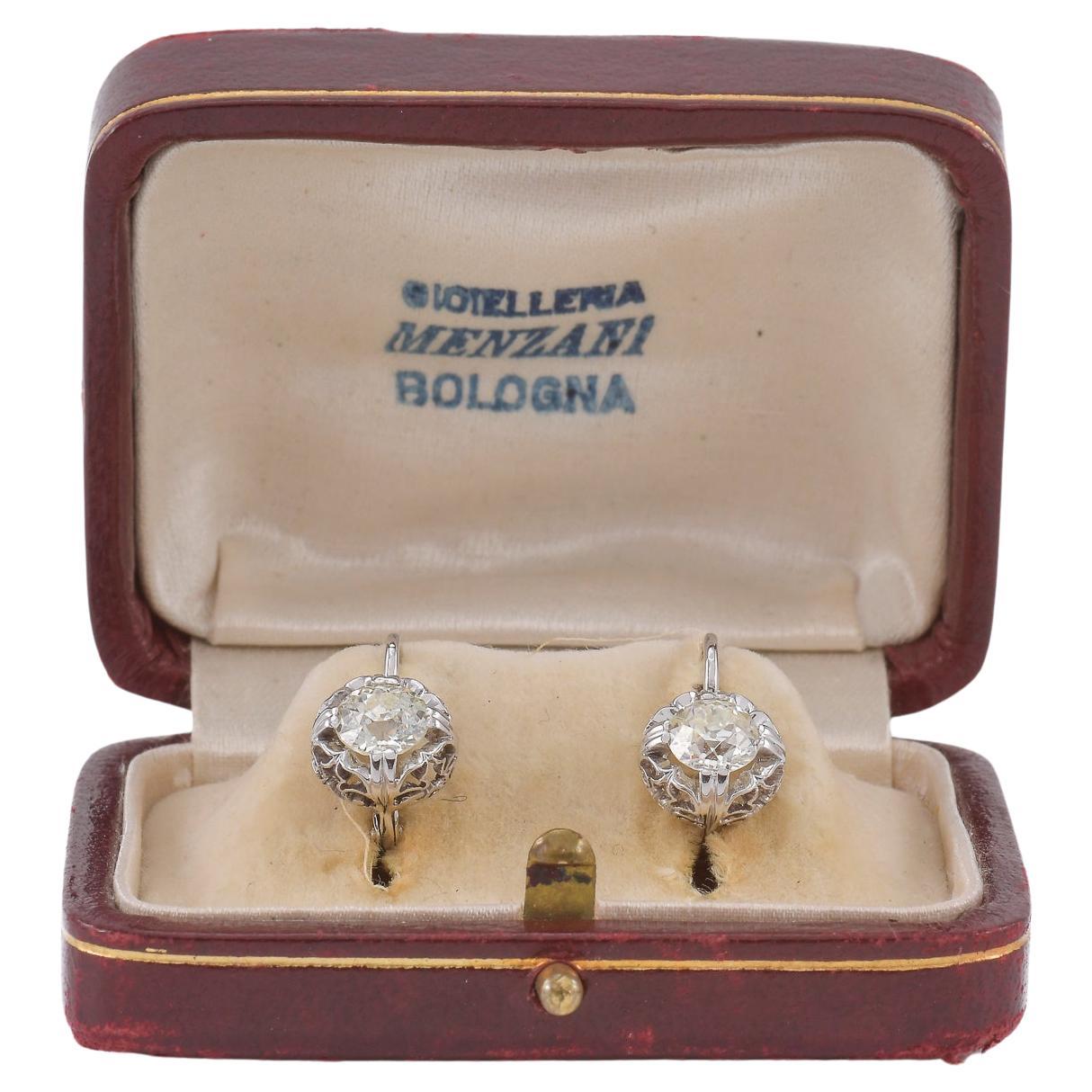 Pendientes de oro con diamantes talla vieja europea en venta