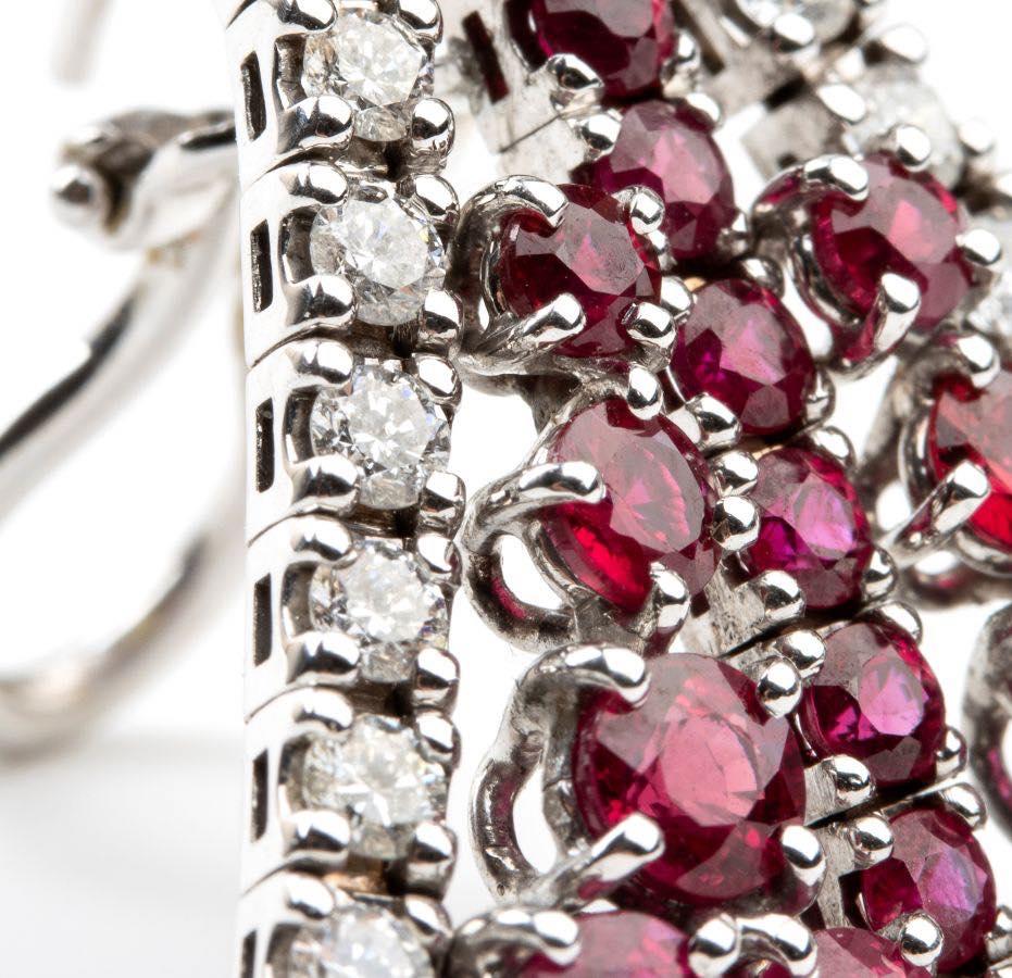 Brilliant Cut Gold earrings with rubies and diamonds For Sale