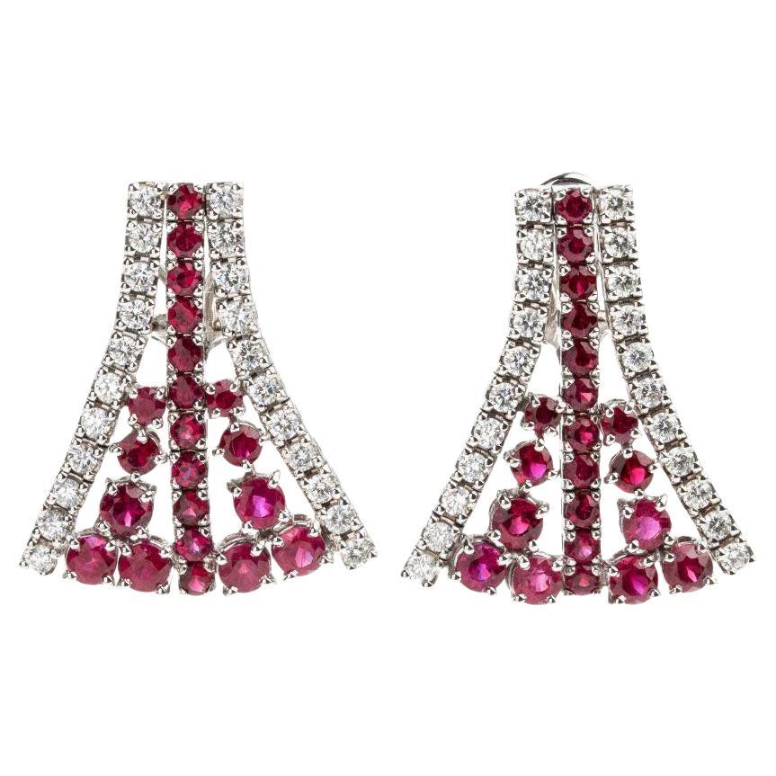 Gold earrings with rubies and diamonds For Sale