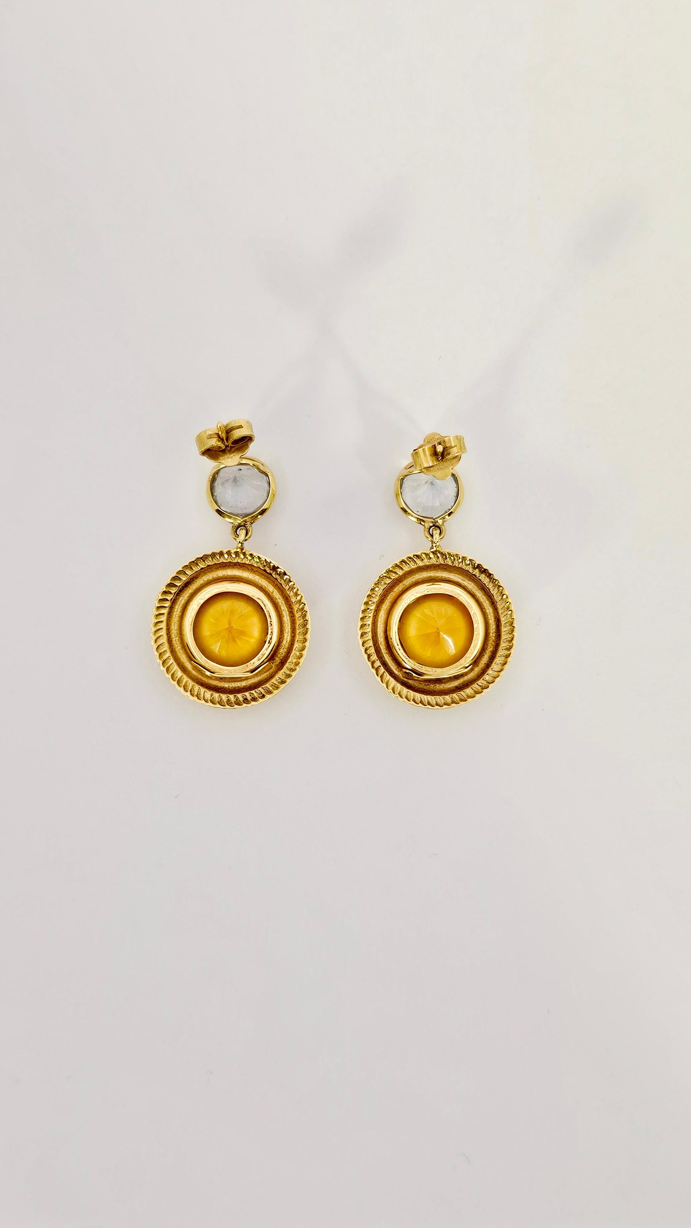 Contemporary Earrings in 18Kt Yellow Gold, and Hydrothermal Quartz For Sale