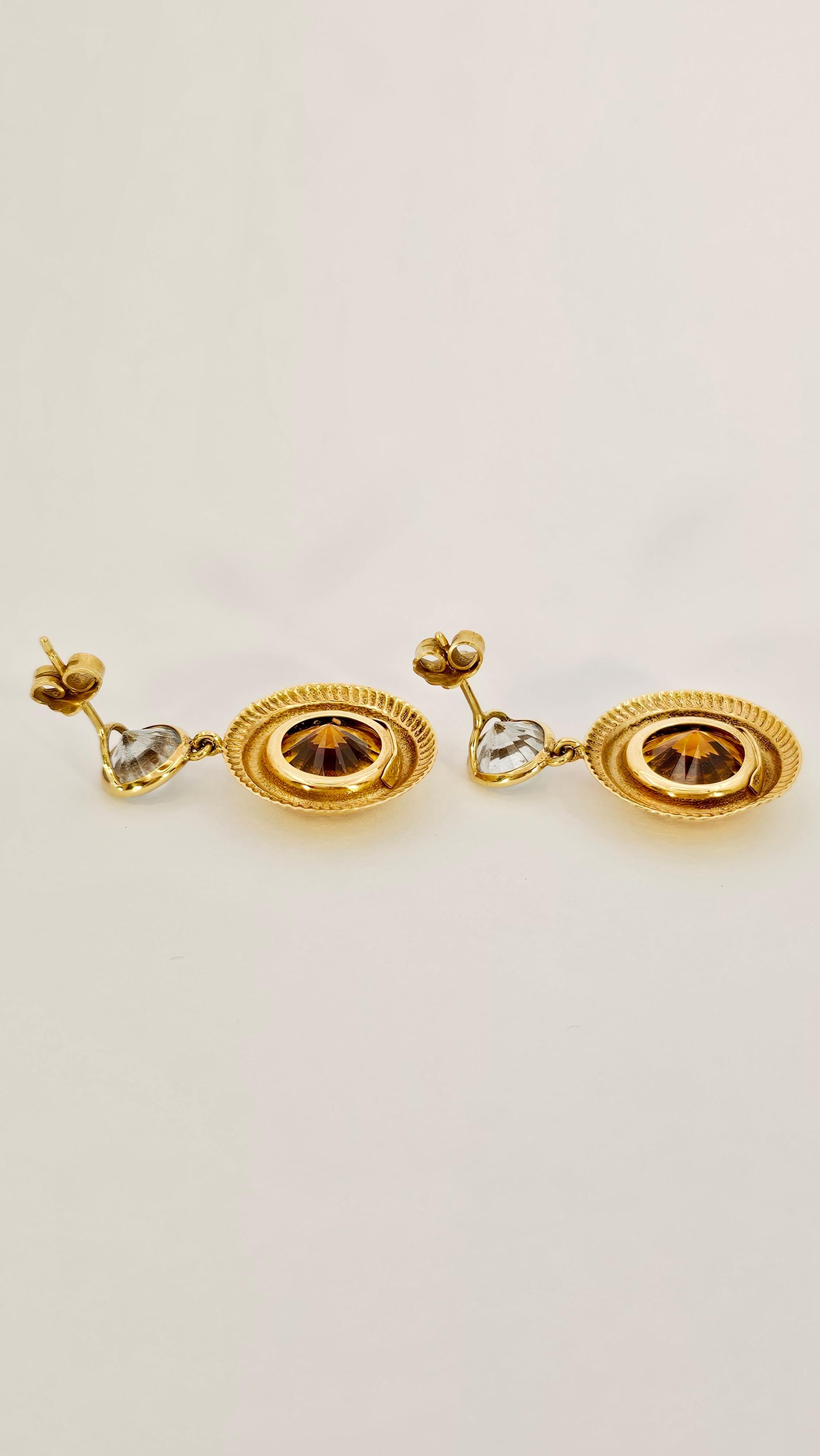 Earrings in 18Kt Yellow Gold, and Hydrothermal Quartz In New Condition For Sale In Cattolica, IT
