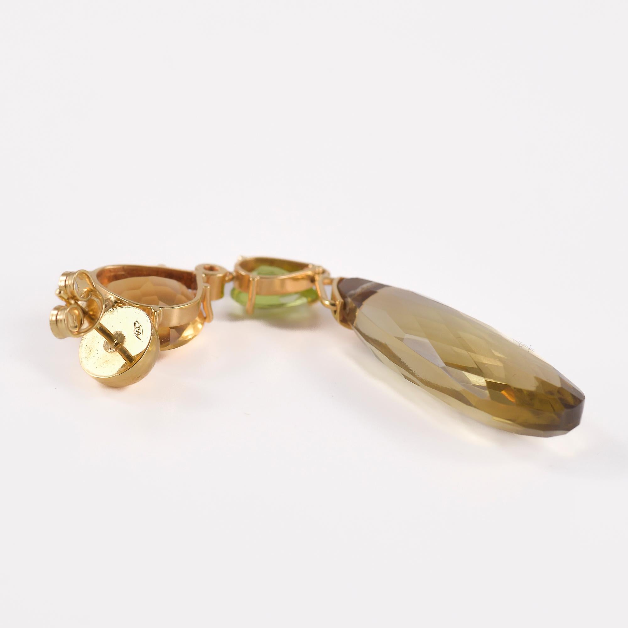 Moderne Boucles d'oreilles en or jaune avec quartz citrine, diamants et péridots en vente