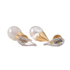Yellow gold earrings with two Australian pearls
