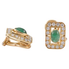 Boucles d'oreilles en or jaune et blanc avec diamants et émeraudes