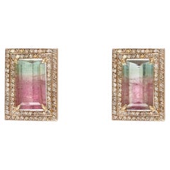Handmade 18-karat rose gold earrings with tourmaline and champagne-colored diamonds