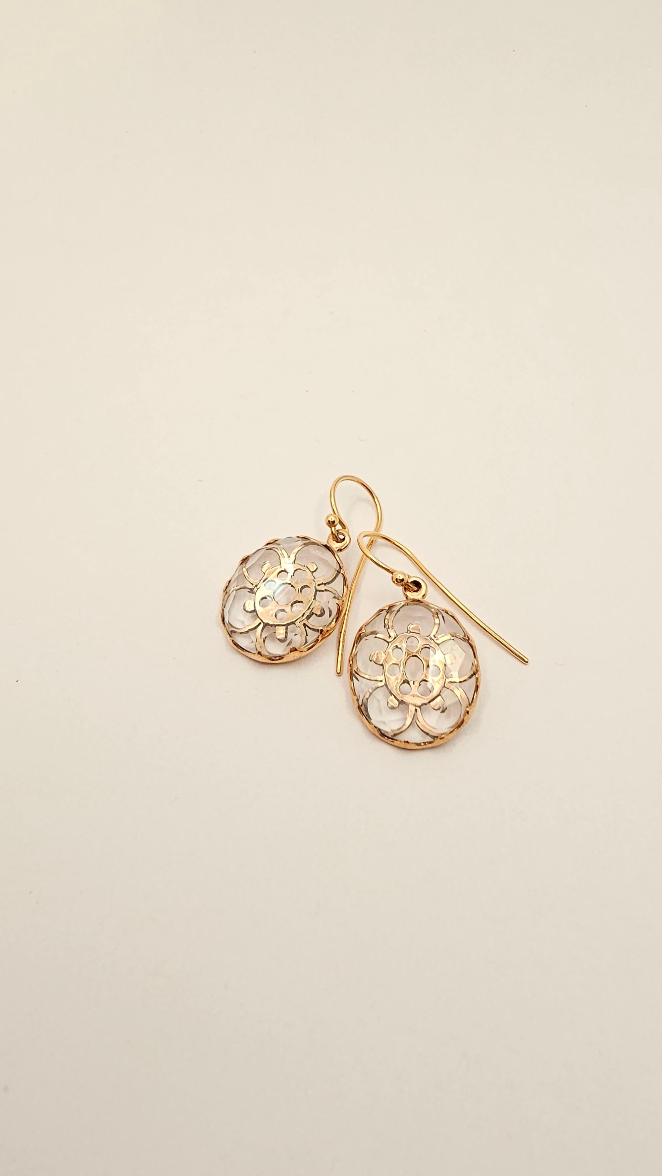 Oval Cut Rose Gold and Rock Crystal Earrings For Sale