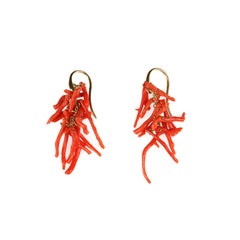 red coral sprig earrings mounted on 18k gold chains