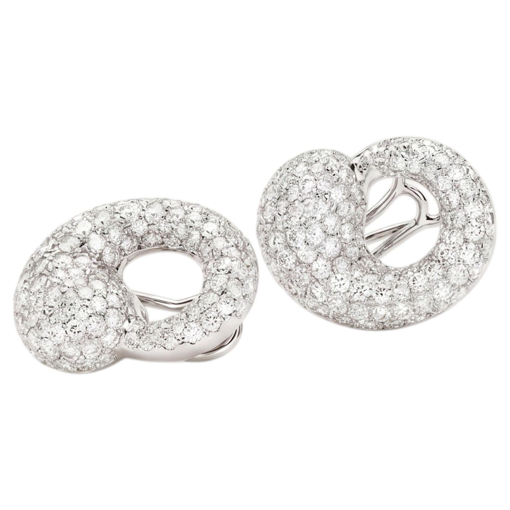 Fratelli Coppini 18k White Gold Diamond Clip-On Earrings, 6.31 ct For Sale