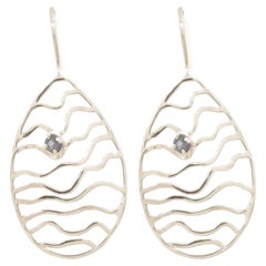 Earrings  Waves model  teardrop in Silver with Sapphire 