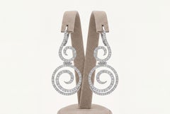 18k White Gold Double-Spiral Dangle Earrings with Diamonds