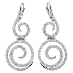 18k White Gold Double-Spiral Dangle Earrings with Diamonds
