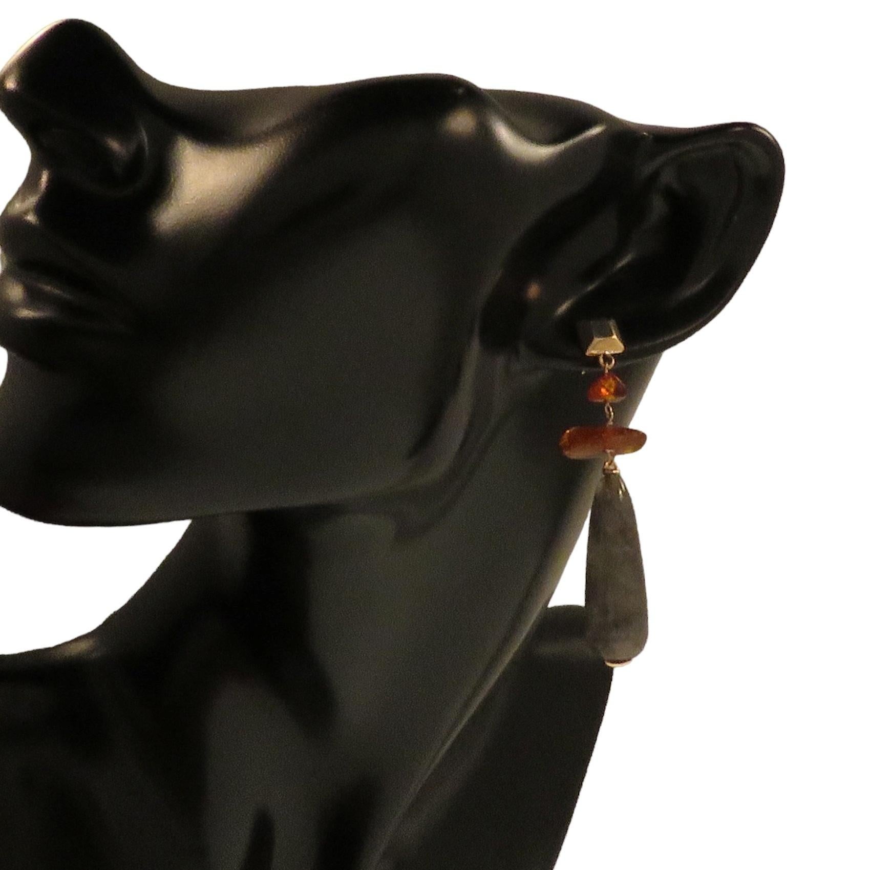Drop Drop Earrings Grey Agate Amber Rose Gold Made in Italy In New Condition For Sale In Milano, IT