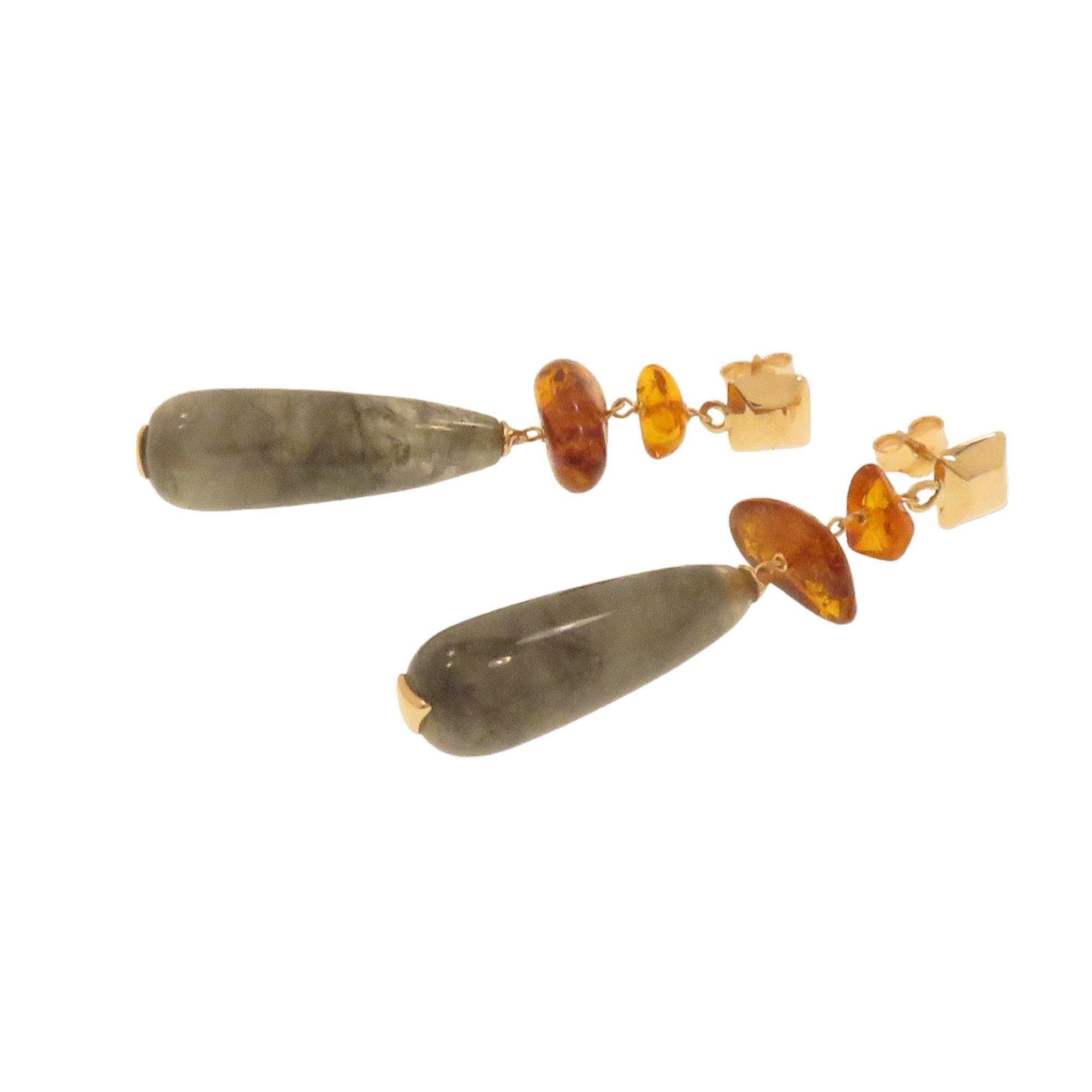 Women's Drop Drop Earrings Grey Agate Amber Rose Gold Made in Italy For Sale