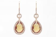 Orecchini Pendenti con n° 124 Diamanti e Topazio Giallo, Oro 18kt Made in Italy