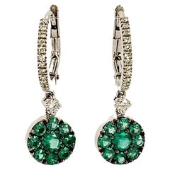 Pendant Earrings with Emeralds and Diamonds in White Gold
