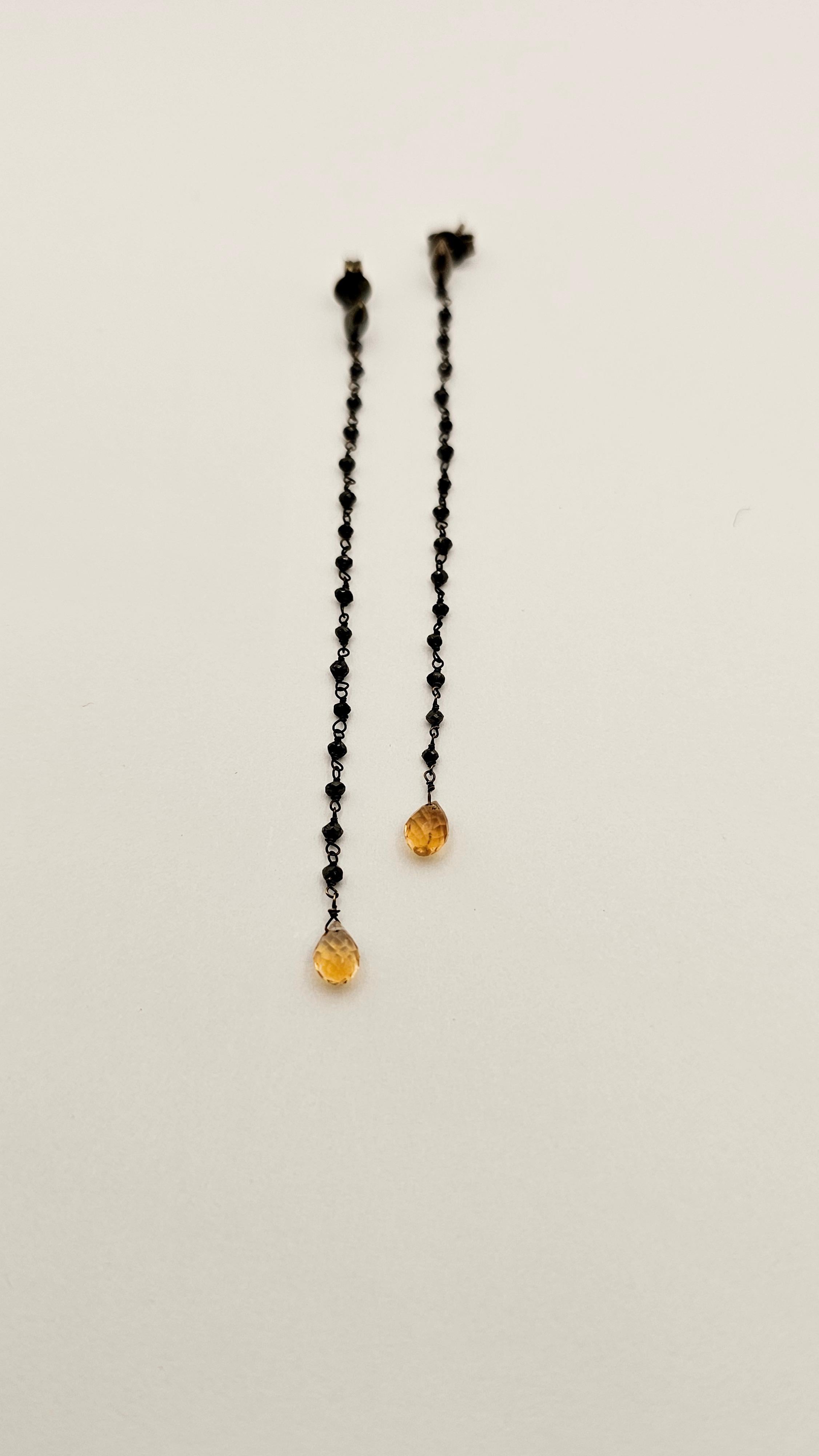 Contemporary 18kt Gold, Black Diamonds and Topaz Dangling Earrings For Sale